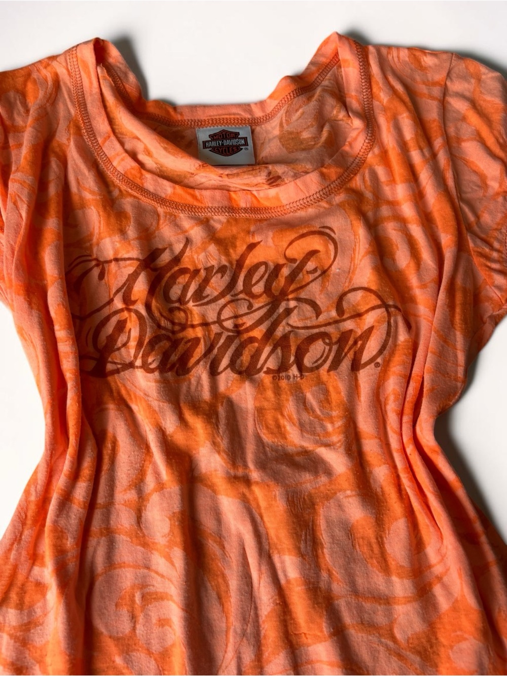 2010 Harley-Davidson Texas Bedford Orange Scroll Swirl Graphic Tee Women’s Large